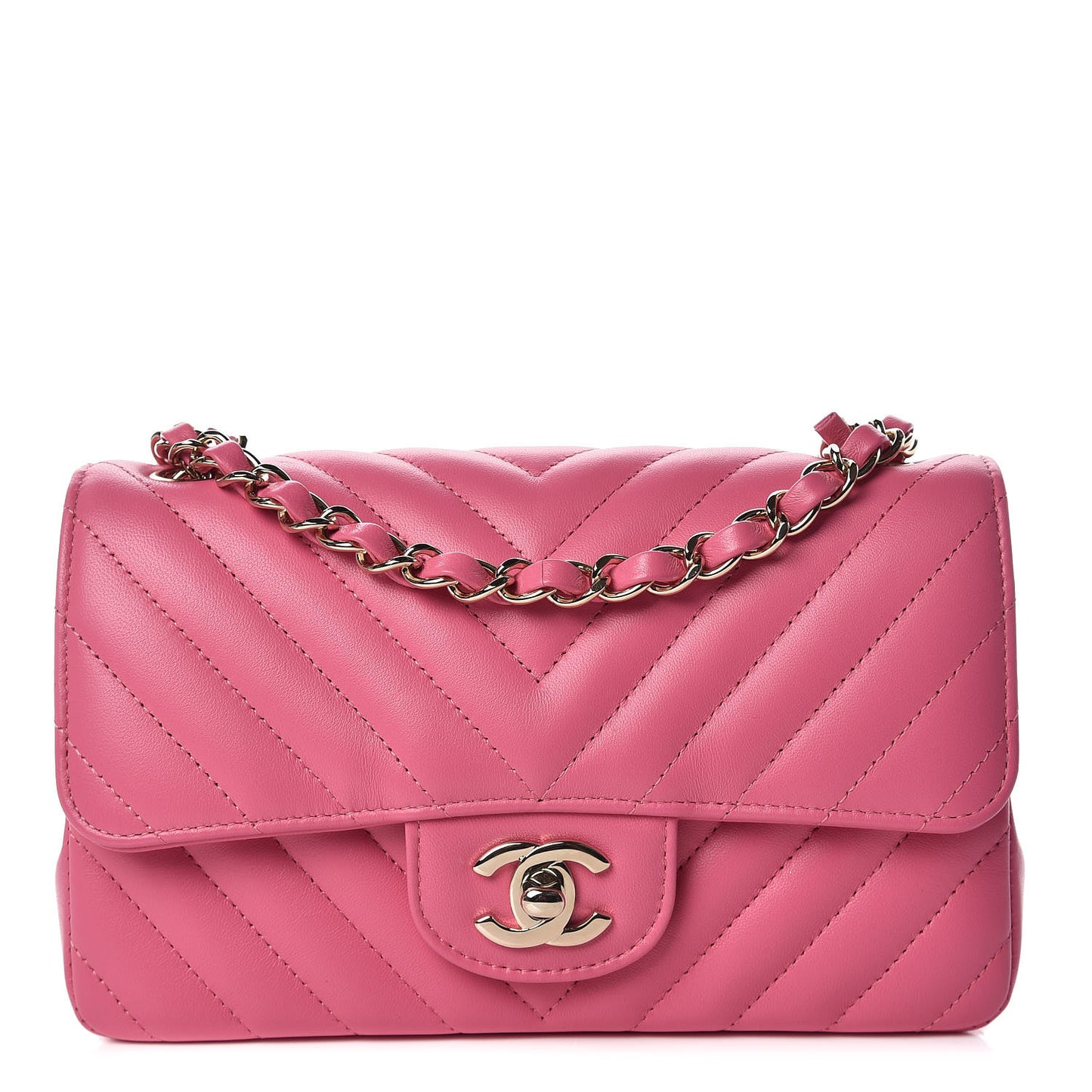 Lambskin Chevron Quilted Mini Rectangular Flap Pink