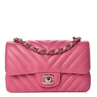Chanel Lambskin Chevron Quilted Mini Rectangular Flap Pink 1 of 9