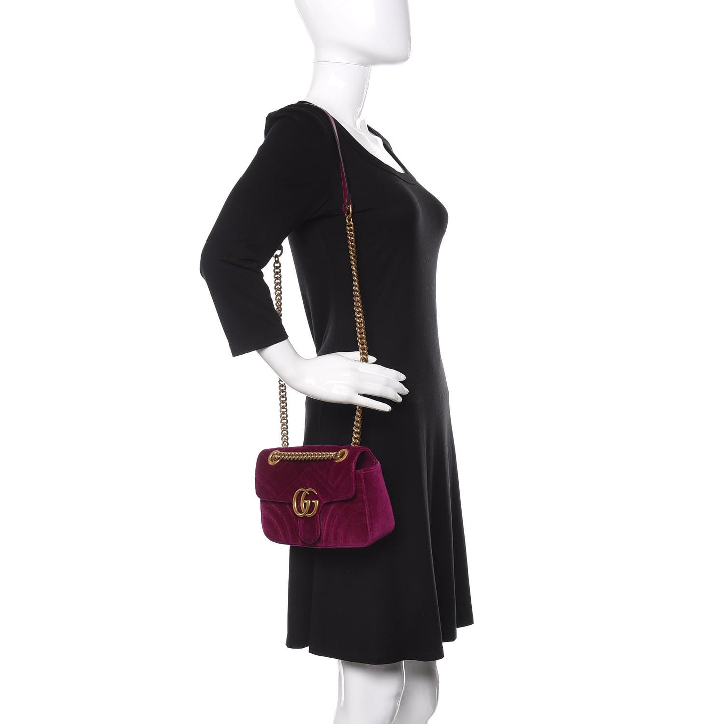 Velvet Matelasse Mini GG Marmont Shoulder Bag Fuchsia Violet Cyclamen