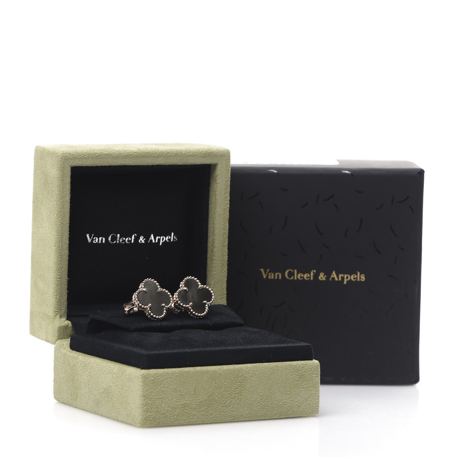 Van Cleef & Arpels 18K Rose Gold Grey Mother of Pearl Vintage Alhambra Earrings 5 of 5