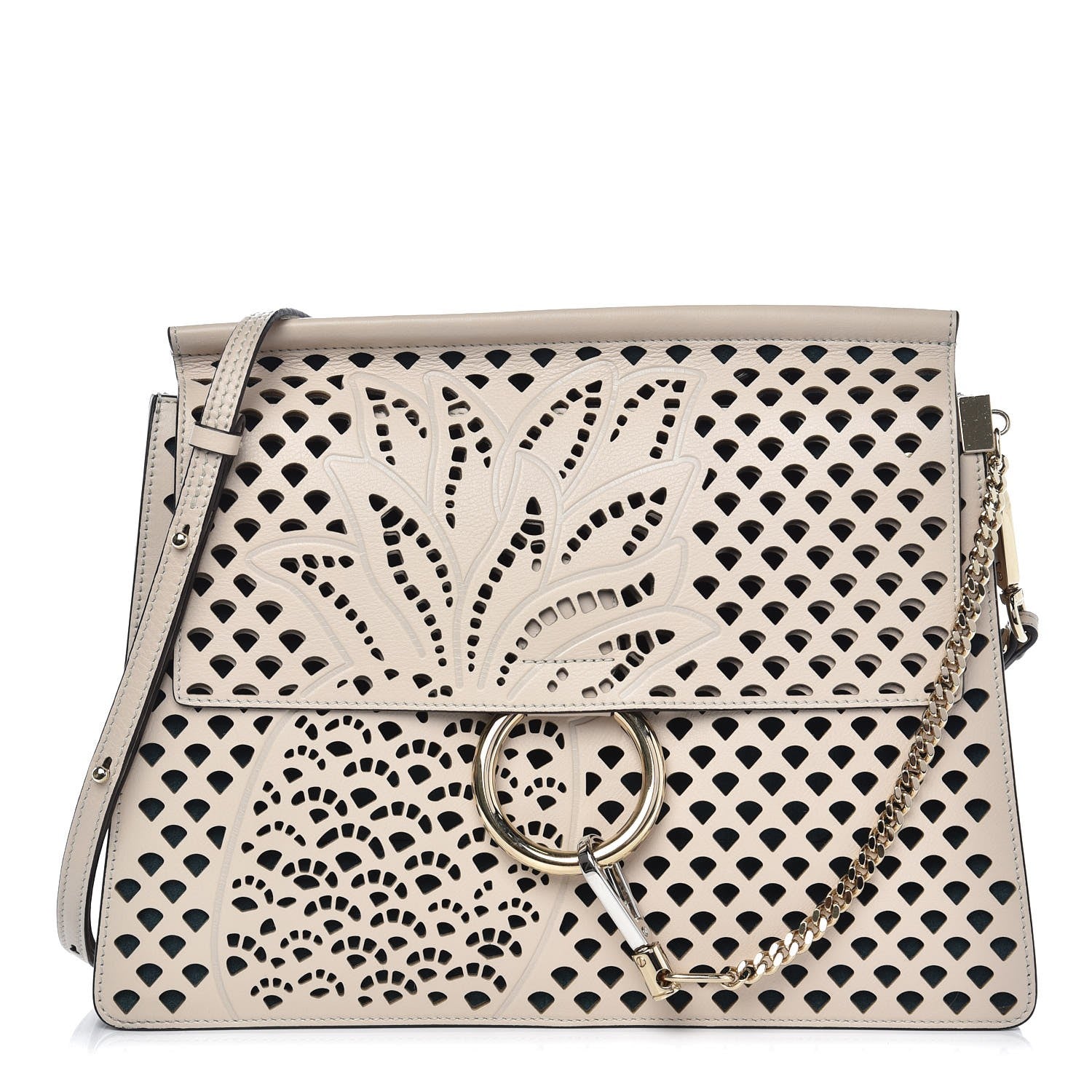 Chloe Calfskin Pineapple Perforated Medium Faye Shoulder Bag Abstract White 1 of 7