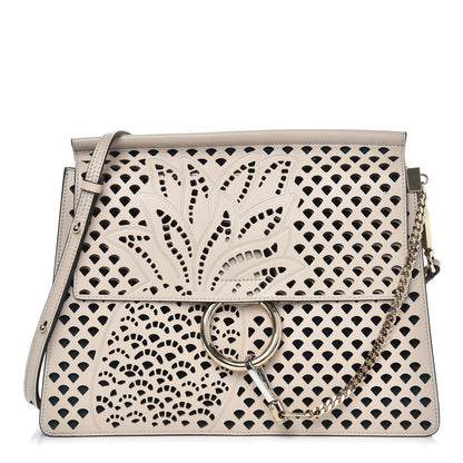 Chloe Calfskin Pineapple Perforated Medium Faye Shoulder Bag Abstract White 1 of 7