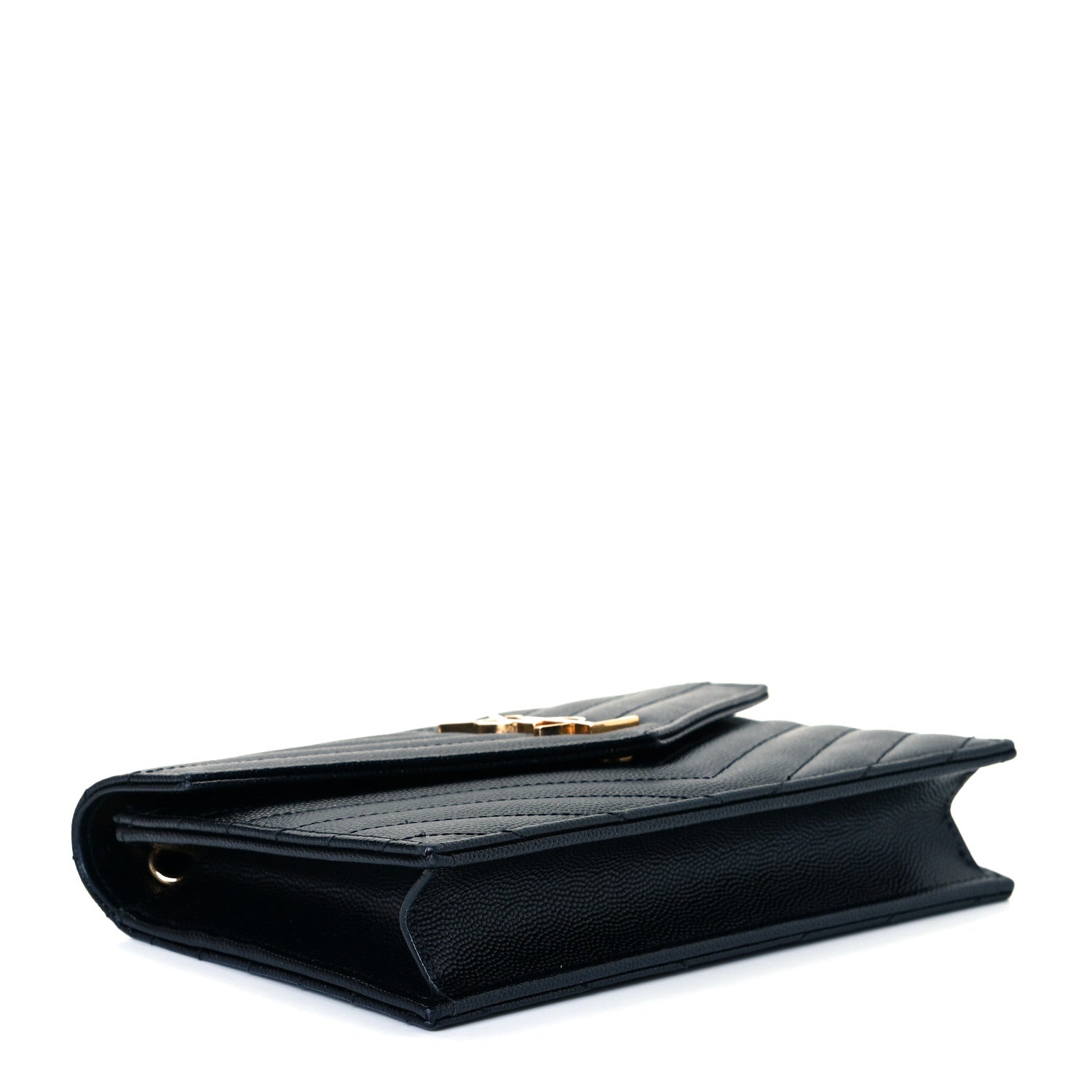 Saint Laurent Grain De Poudre Matelasse Chevron Monogram Envelope Chain Wallet Black 4 of 7
