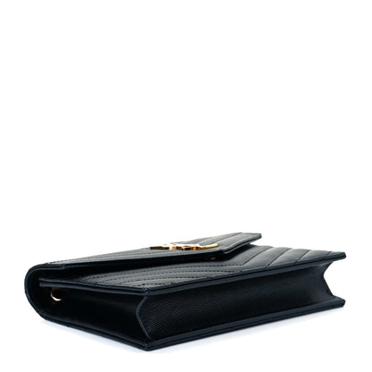 Saint Laurent Grain De Poudre Matelasse Chevron Monogram Envelope Chain Wallet Black 4 of 7
