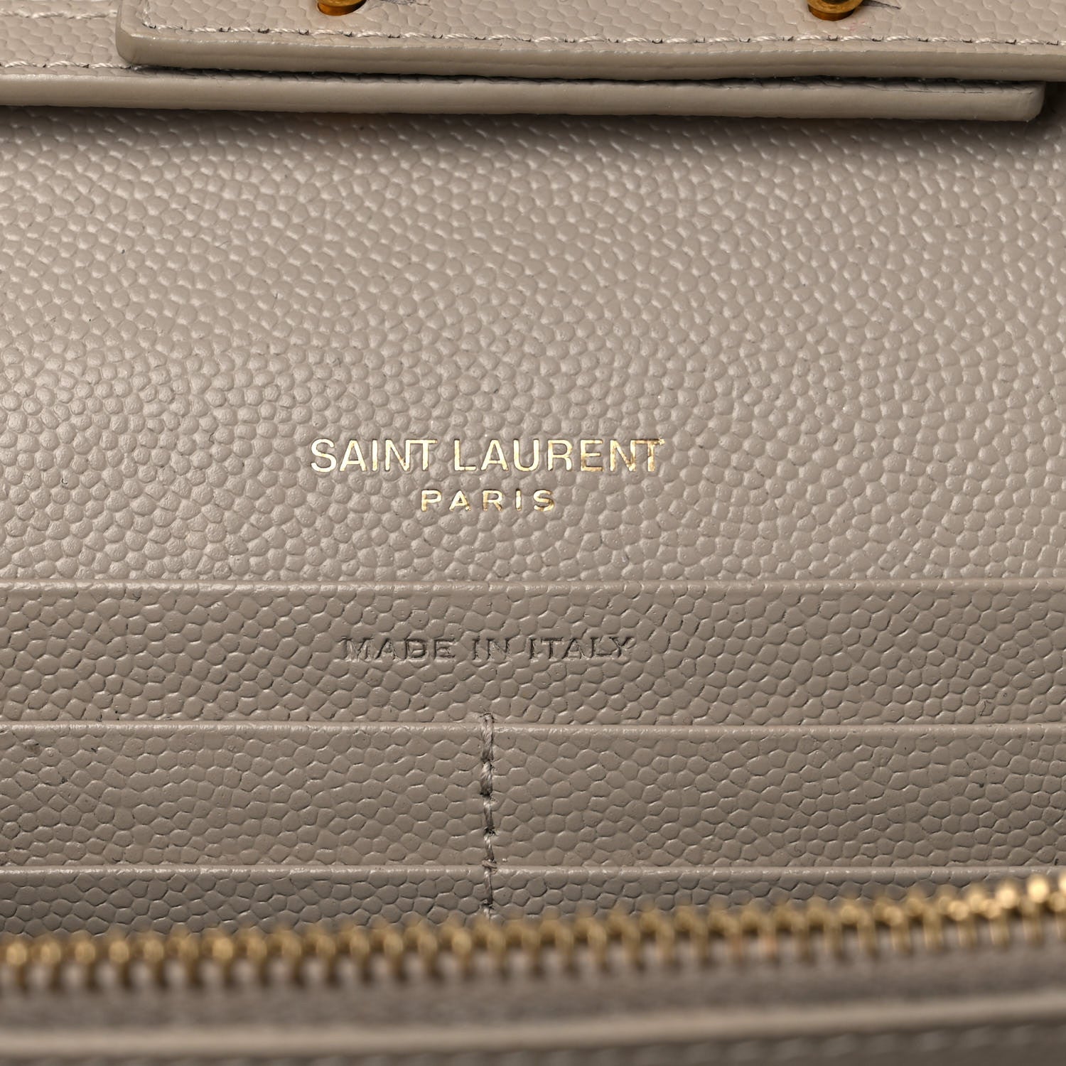 Saint Laurent Grain De Poudre Matelasse Chevron Monogram Chain Wallet Dark Beige 6 of 17