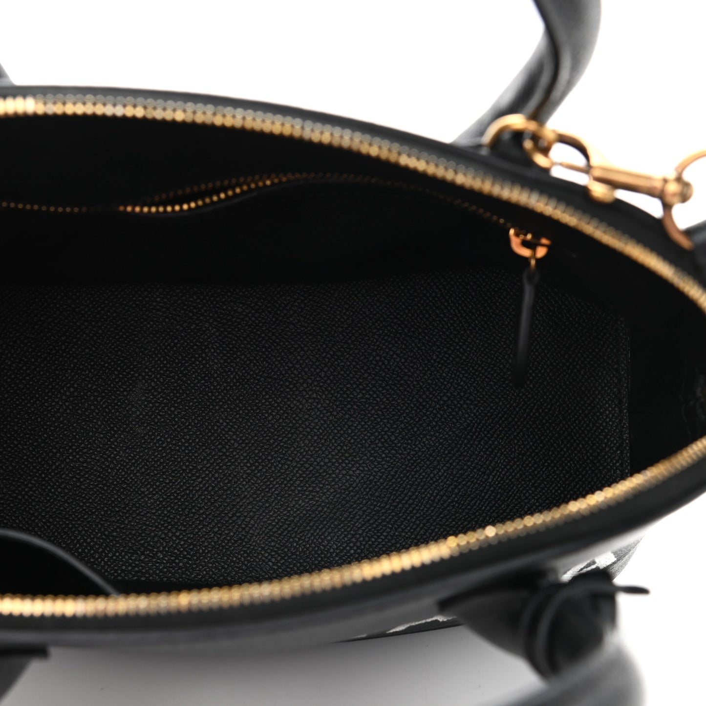 Signature Grained Calfskin Logo S Ville Top Handle Bag Black White