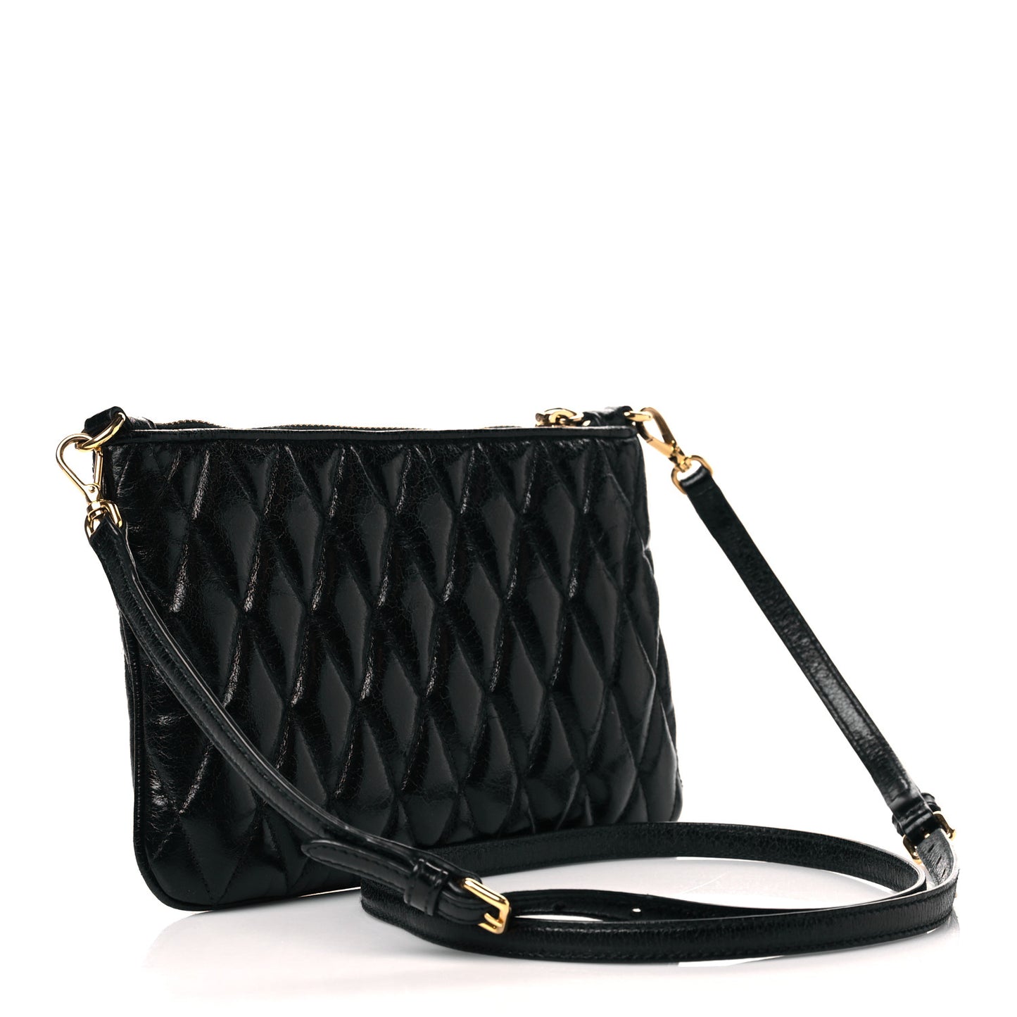 Vitello Shine Trapu Zip Crossbody Bag Black