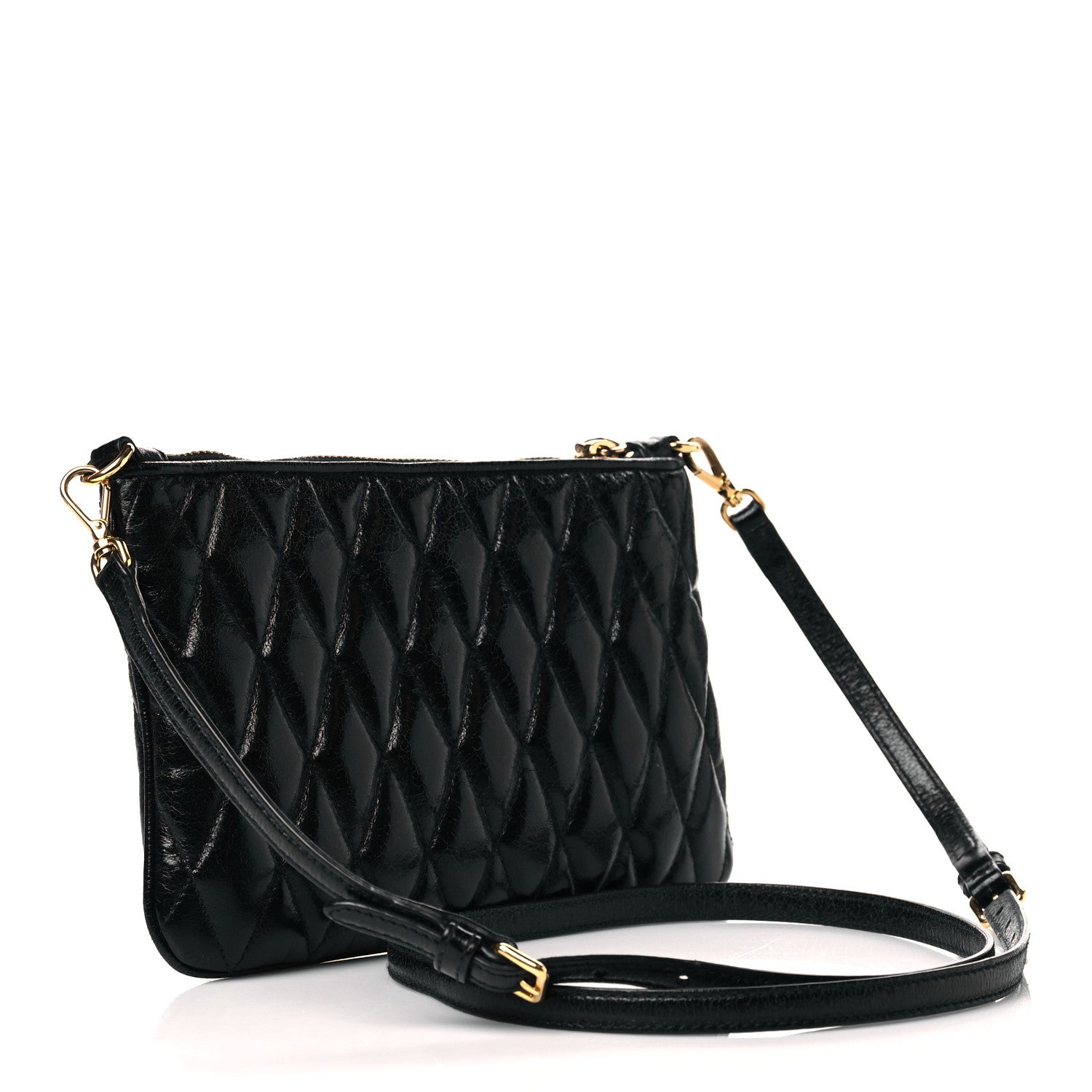 Miu Miu Vitello Shine Trapu Zip Crossbody Bag Black 3 of 10