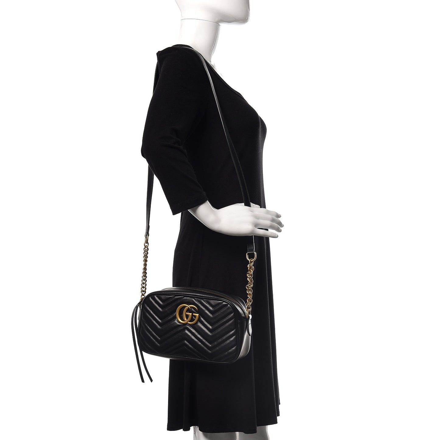 Calfskin Matelasse Small GG Marmont Chain Shoulder Bag Black