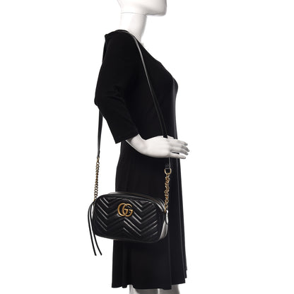 Gucci Calfskin Matelasse Small GG Marmont Chain Shoulder Bag Black 2 of 9