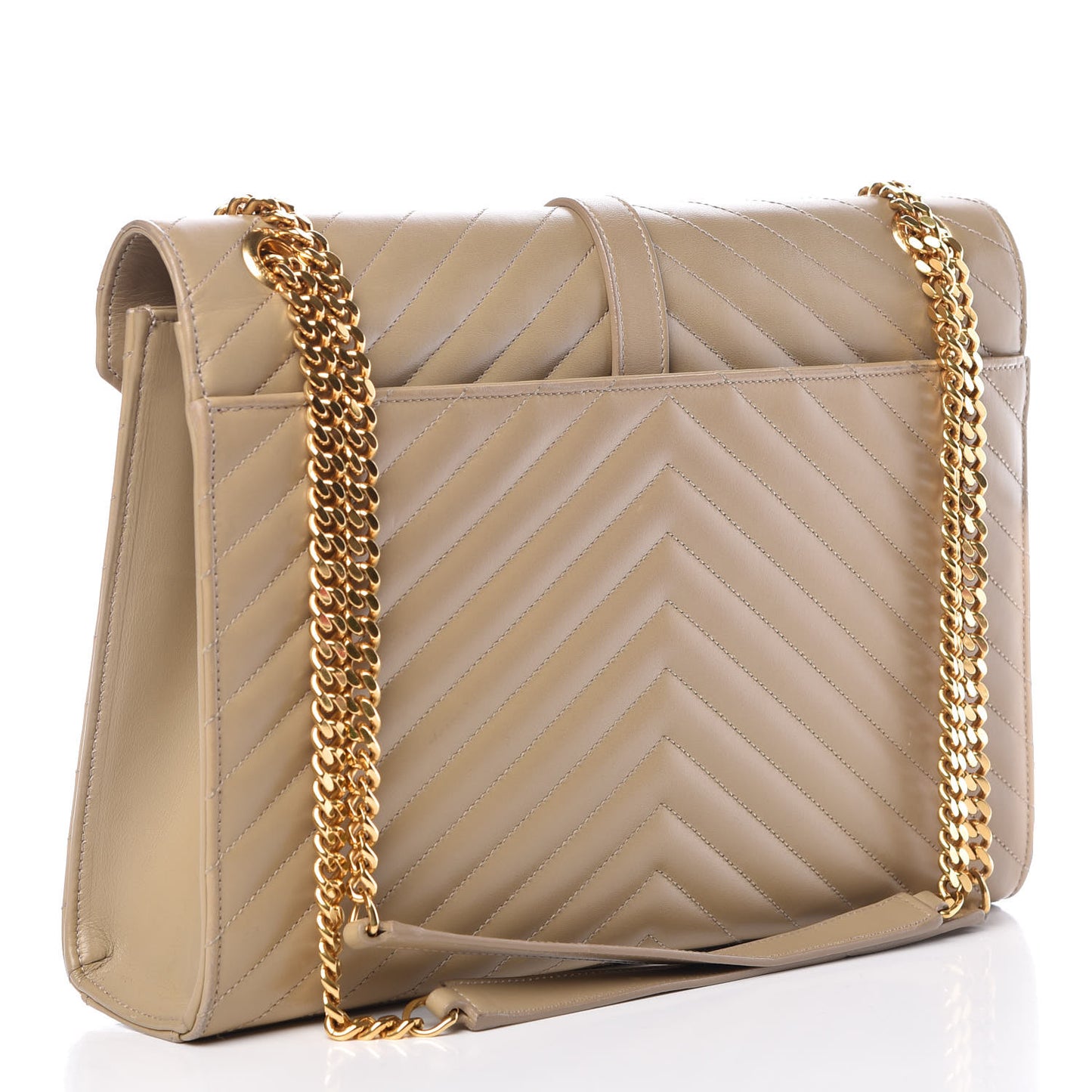 Lambskin Matelasse Chevron Large Monogram Satchel Beige