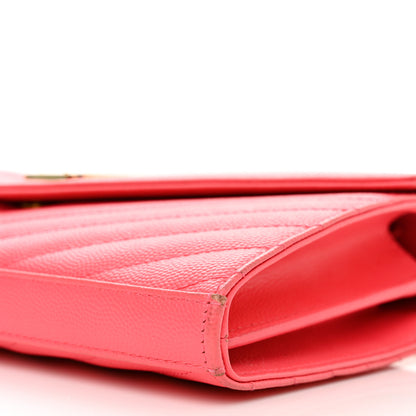 Saint Laurent Grain De Poudre Matelasse Chevron Monogram Chain Wallet Rose Clair 11 of 14