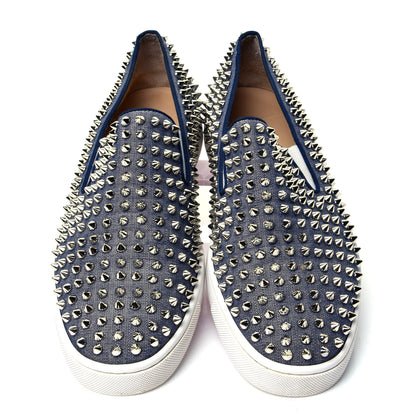 Christian Louboutin Denim Chain Spikes Mens Roller Boat Flat 42 Blue 4 of 6