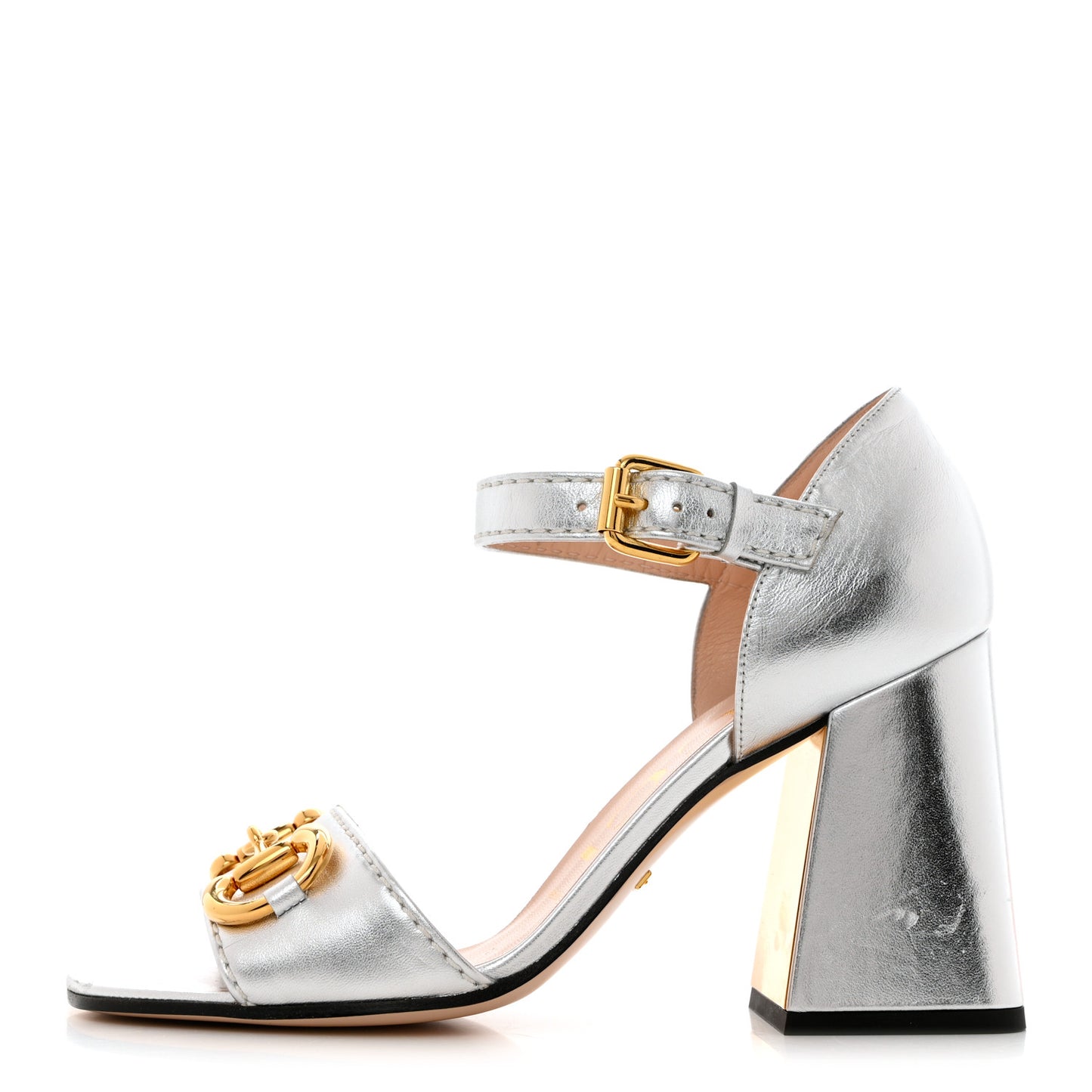 Metallic Nappa Horsebit Cross Strap 95mm Sandals 37.5 Silver