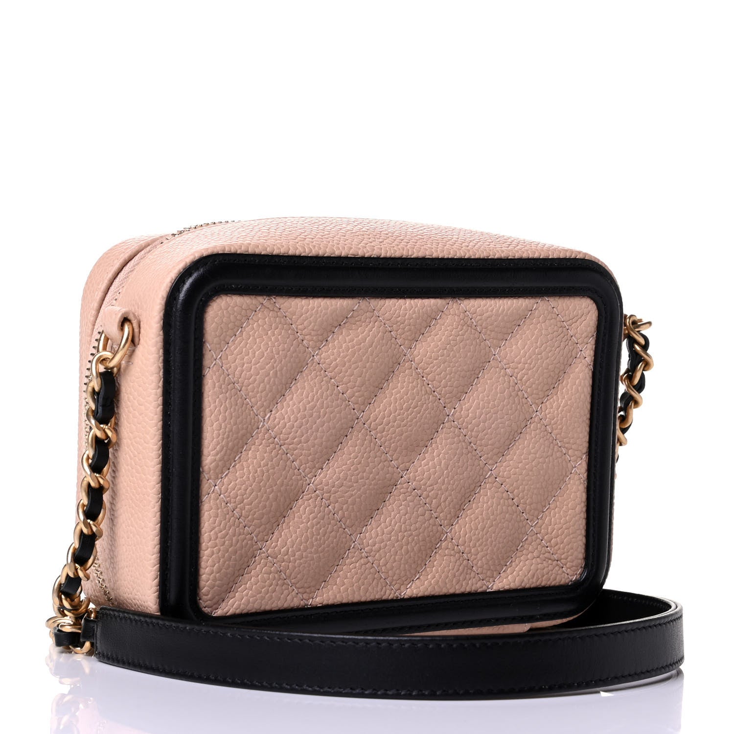 Chanel Caviar Quilted CC Filigree Vanity Clutch With Chain Beige Black 1 of 5