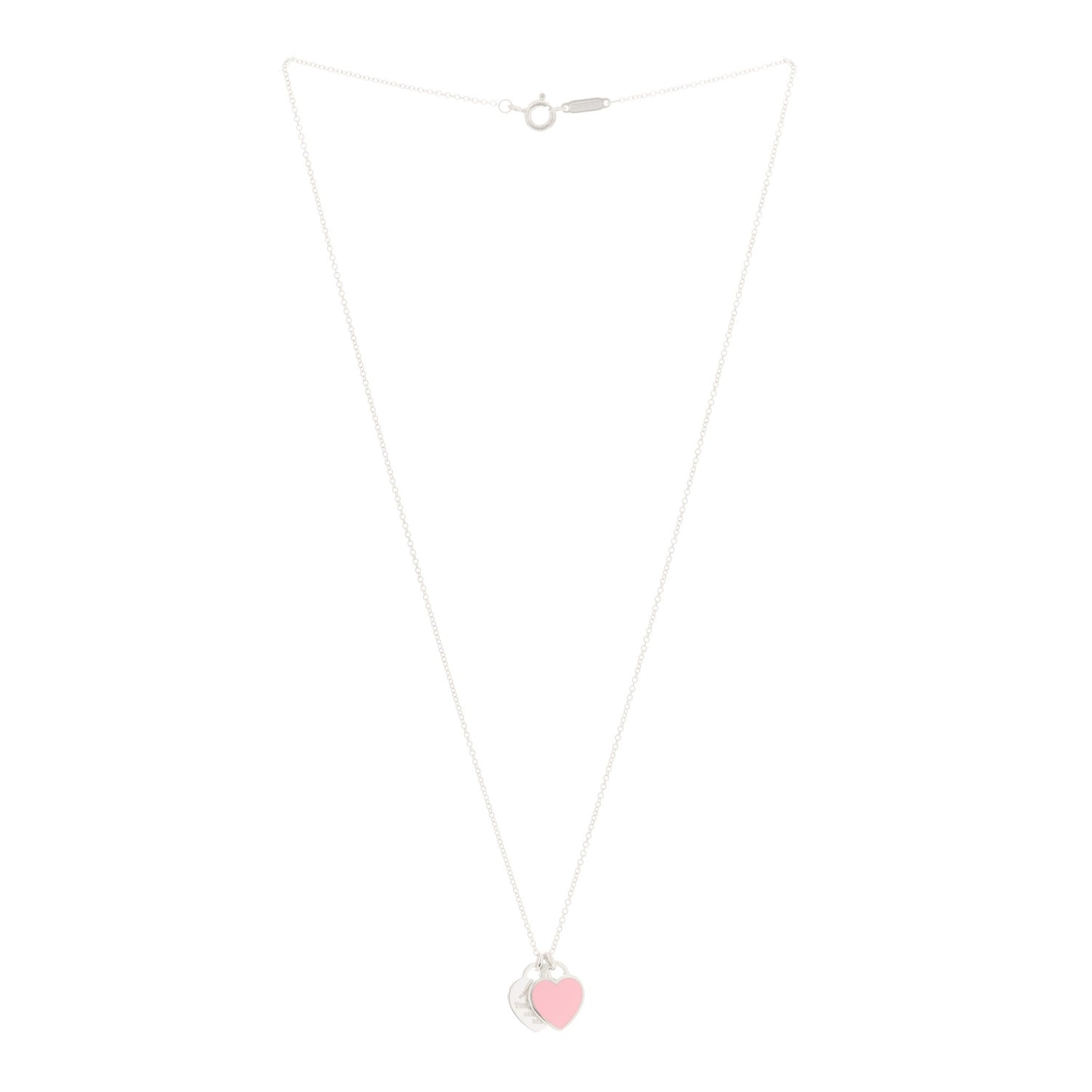Sterling Silver Enamel Return to Tiffany Double Heart Tag Pendant Necklace Pink