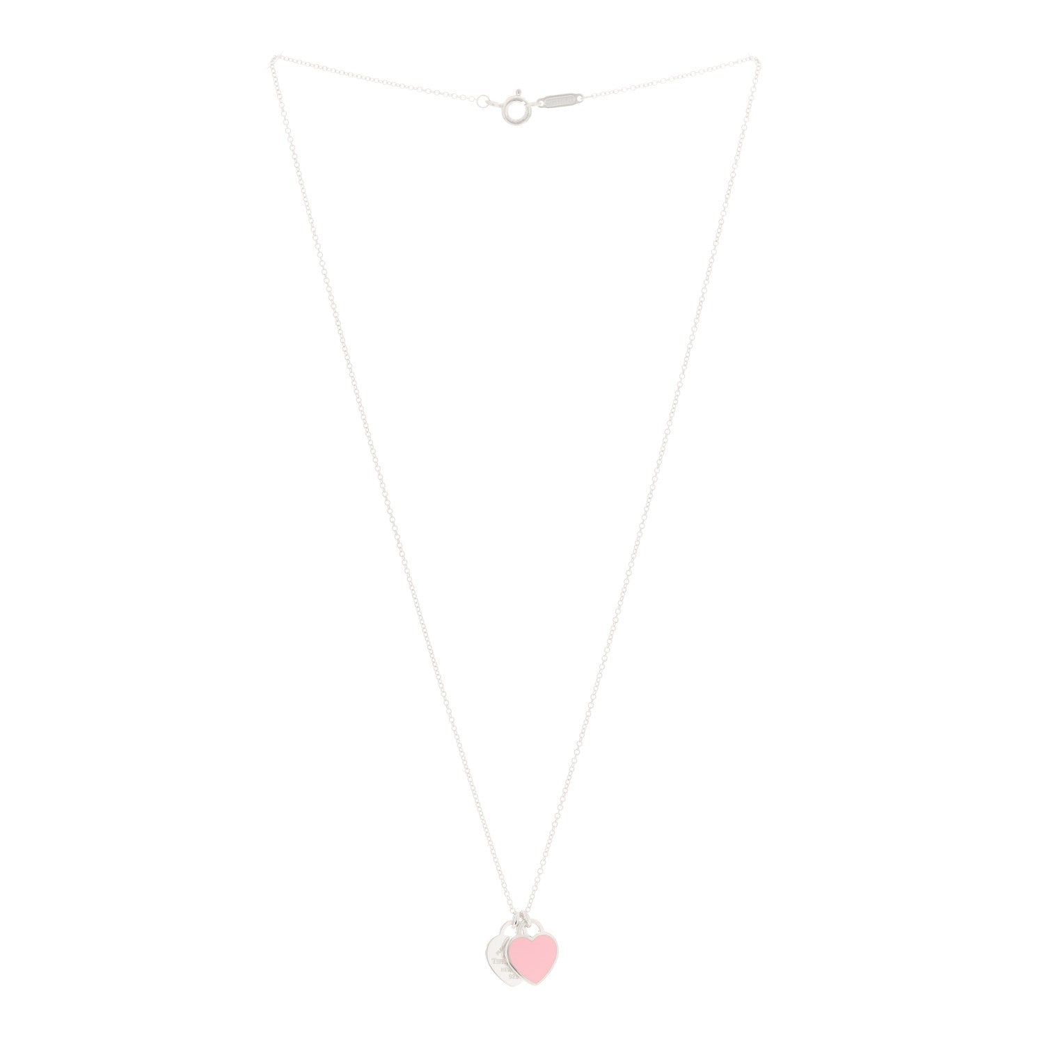 Tiffany Sterling Silver Enamel Return to Tiffany Double Heart Tag Pendant Necklace Pink 2 of 4