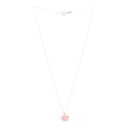 Tiffany Sterling Silver Enamel Return to Tiffany Double Heart Tag Pendant Necklace Pink 2 of 4