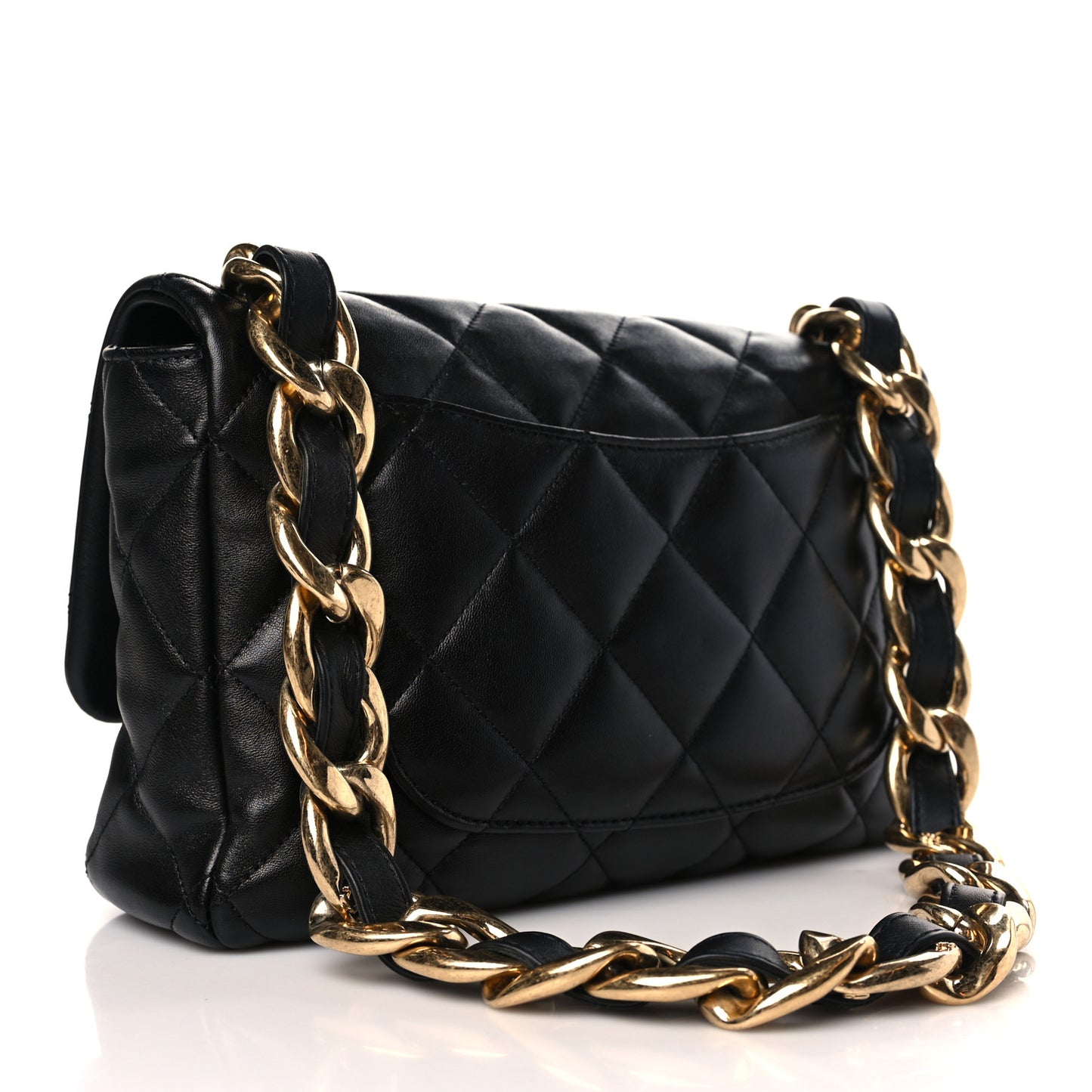 Lambskin Quilted Large CC Funky Town Flap Black