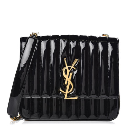Saint Laurent Patent Matelasse Monogram Large Vicky Chain Bag Black 1 of 8
