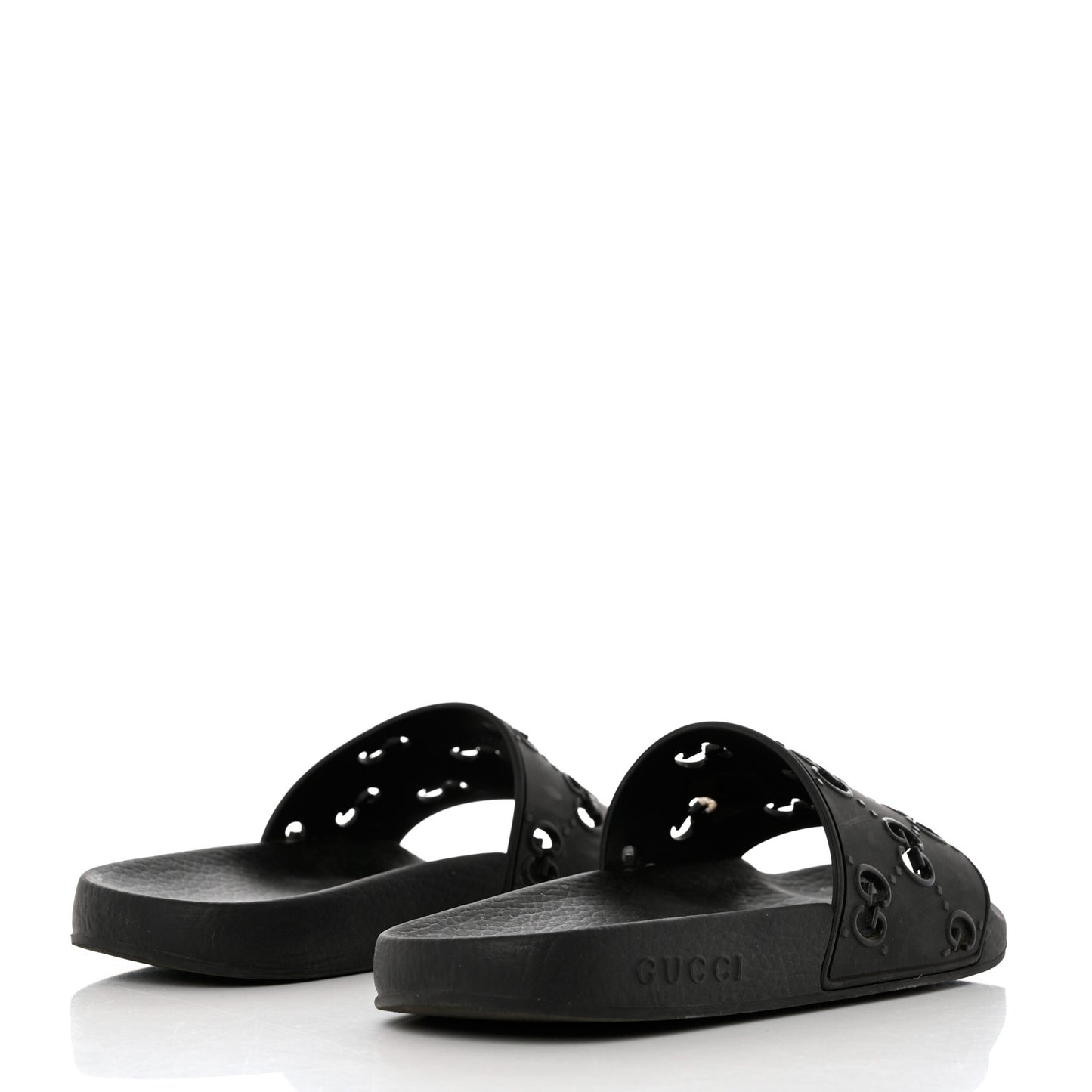 Rubber GG Monogram Perforated Womens Slide Sandals 37 Black