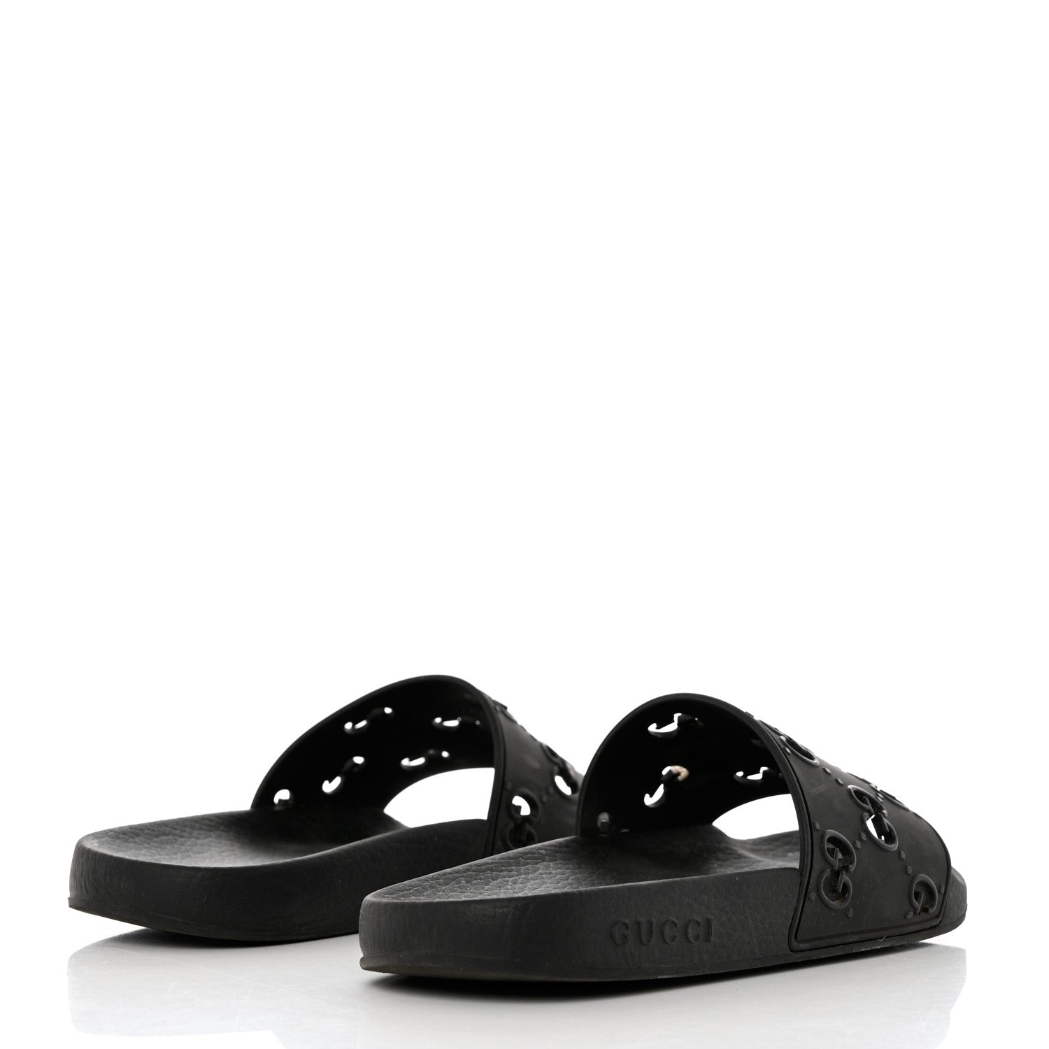 Gucci Rubber GG Monogram Perforated Womens Slide Sandals 37 Black 4 of 9