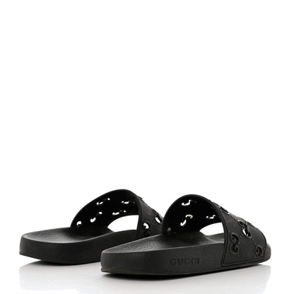 Gucci Rubber GG Monogram Perforated Womens Slide Sandals 37 Black 4 of 9