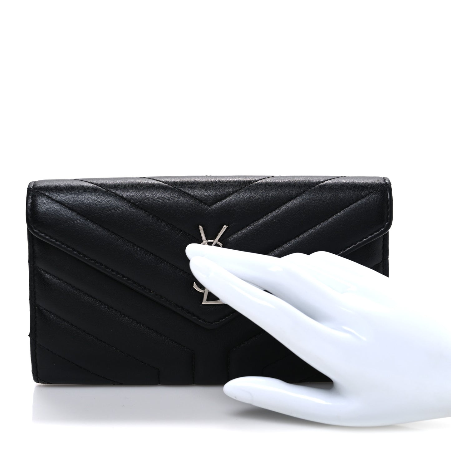 Lambskin Y Quilted Monogram Large Loulou Flap Wallet Black