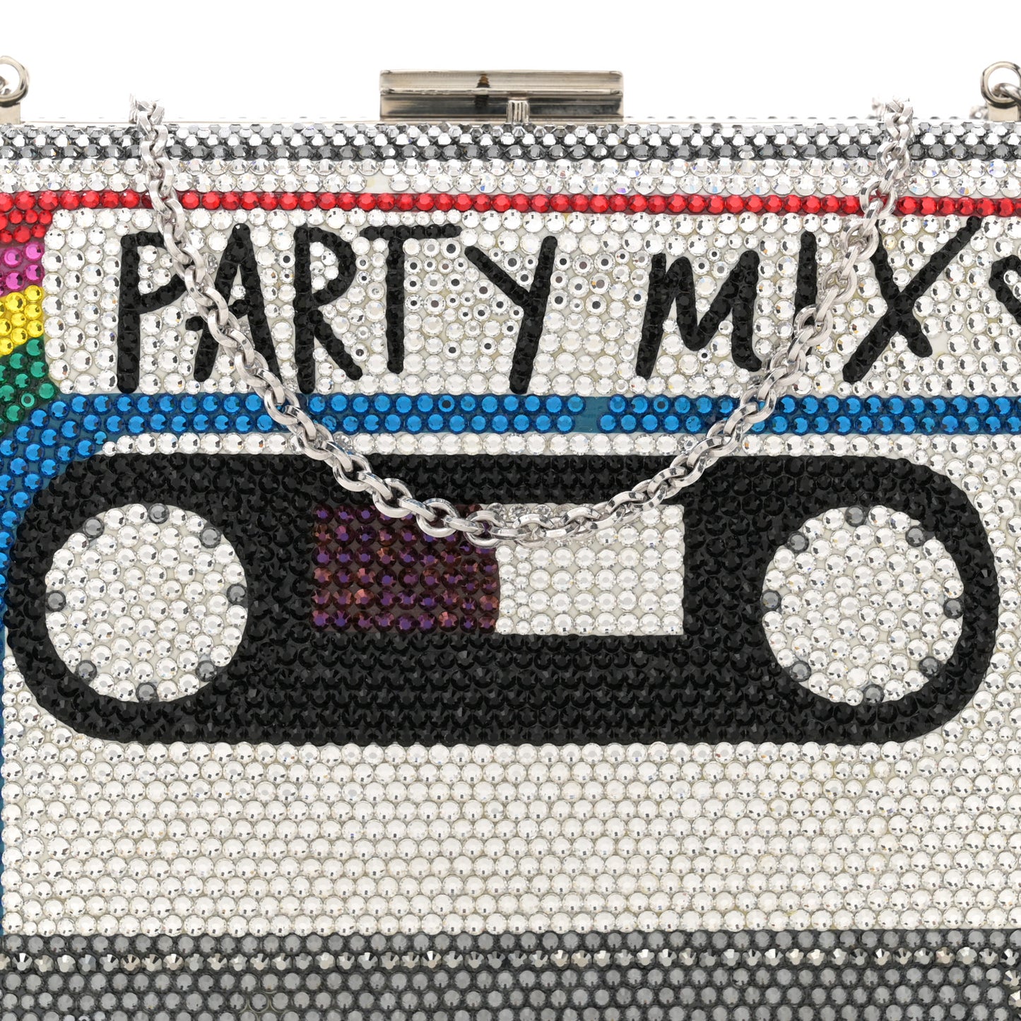 Crystal Bespoke Rainbow Mix Slim Slide Minaudiere Clutch Multicolor