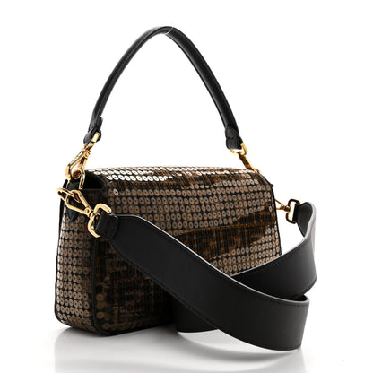 Fendi Fabric Jacquard Paillettes Vitello Seta FF Baguette Testa di Moro Real Ebano 3 of 11
