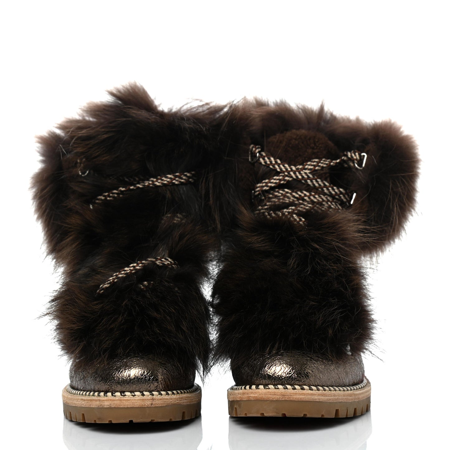 Metallic Specchio Fanny Flat Fur Boots 38 Roche