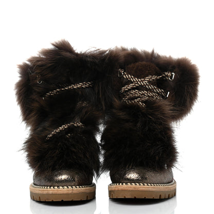 Christian Louboutin Metallic Specchio Fanny Flat Fur Boots 38 Roche 2 of 7