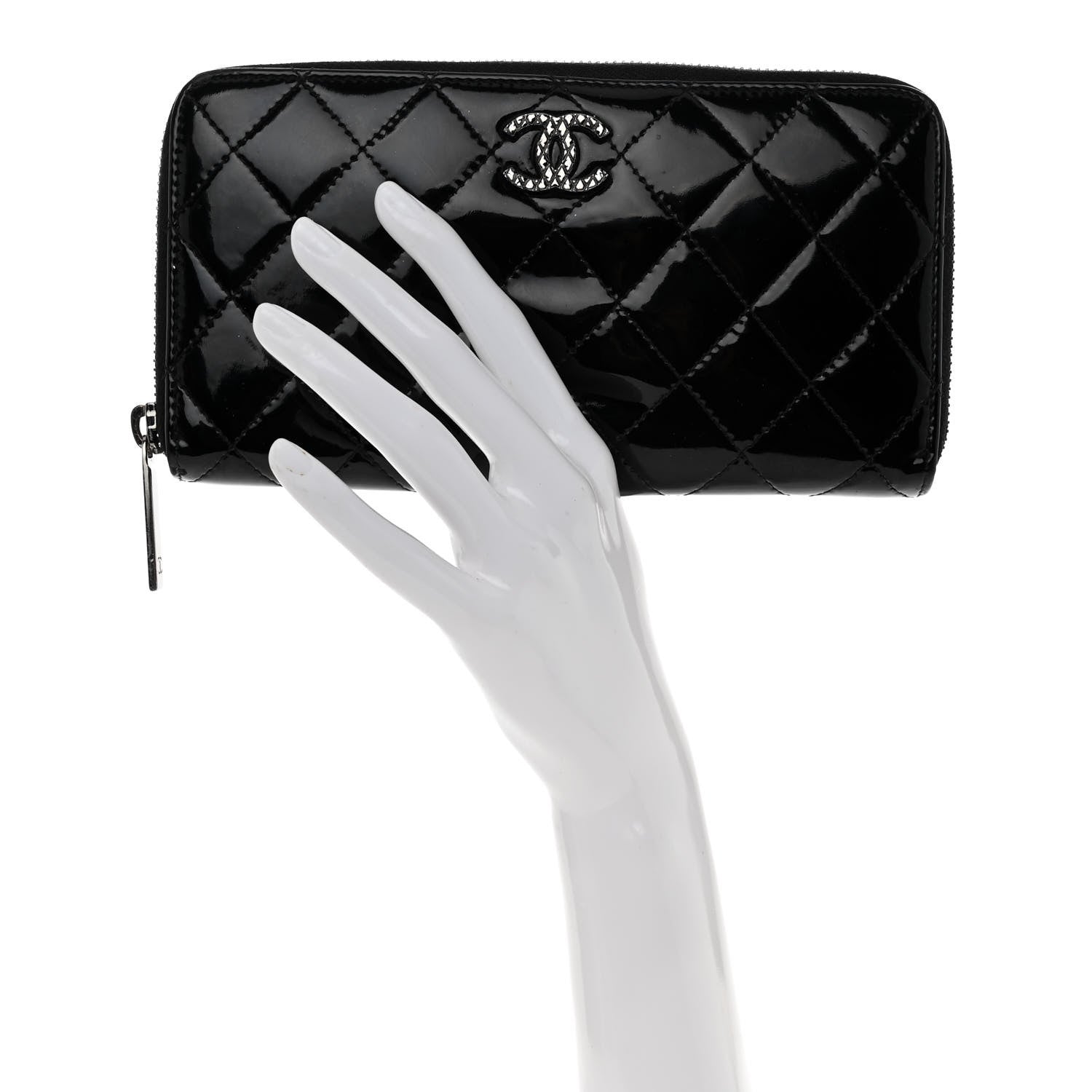 Chanel Patent Quilted Zip Around Wallet Black 2 of 11
