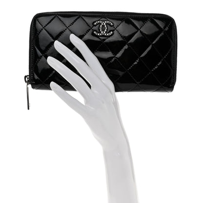 Chanel Patent Quilted Zip Around Wallet Black 2 of 11