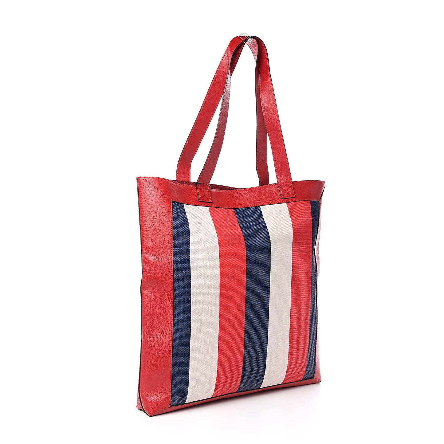 Canvas Calfskin Sylvie Stripe Logo Mens Tote Red White Blue
