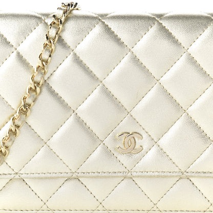 Chanel Metallic Lambskin Quilted Wallet On Chain WOC Gold 11 of 12