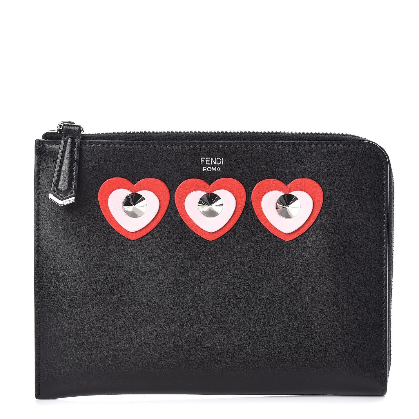 Vitello Heart Zip Around Pouch Black