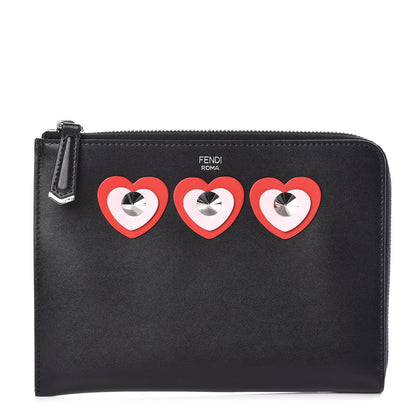 Fendi Vitello Heart Zip Around Pouch Black 1 of 10