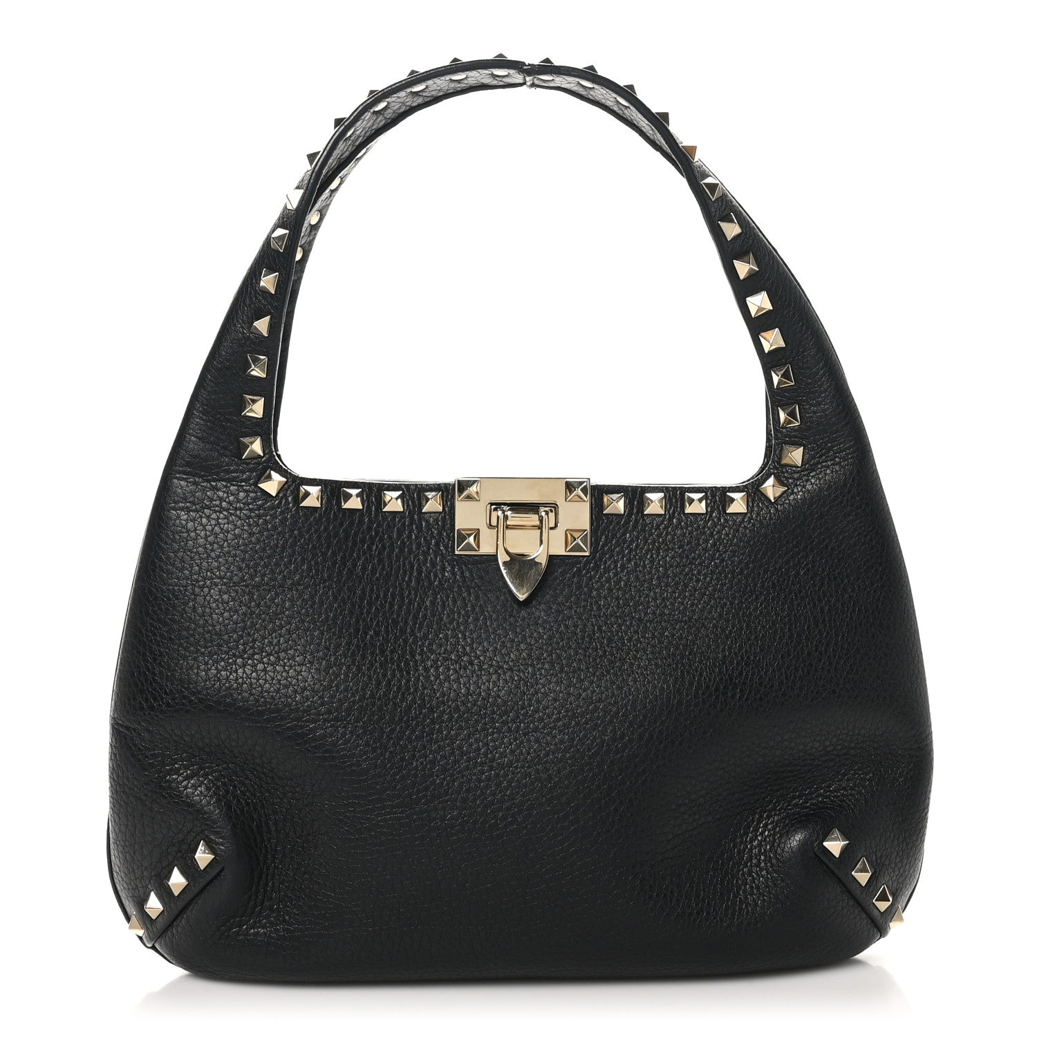 Valentino Garavani Grained Calfskin Small Rockstud Hobo Black 1 of 9