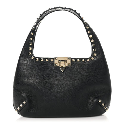 Valentino Garavani Grained Calfskin Small Rockstud Hobo Black 1 of 9