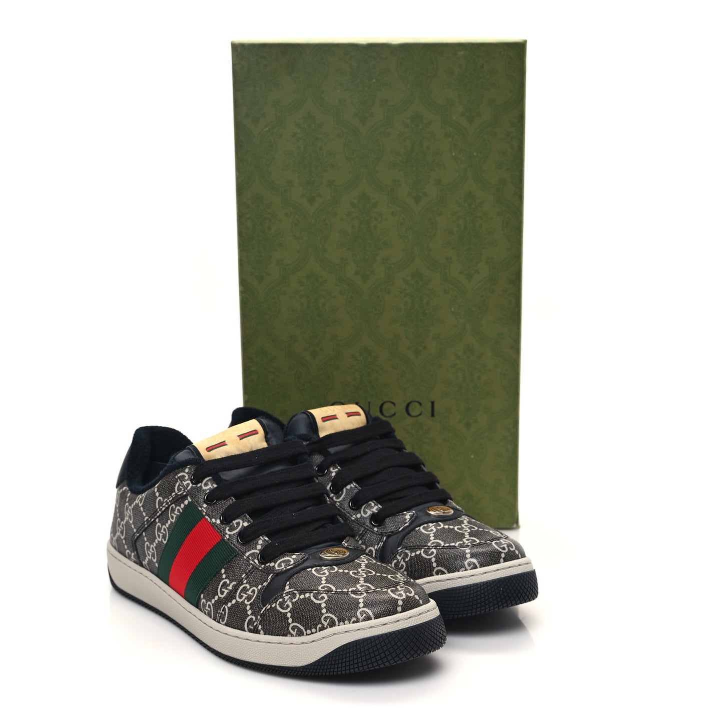 GG Supereme Monogram Miro Soft Calfskin Web Mens Screener Sneakers 8 Black Grey Sky