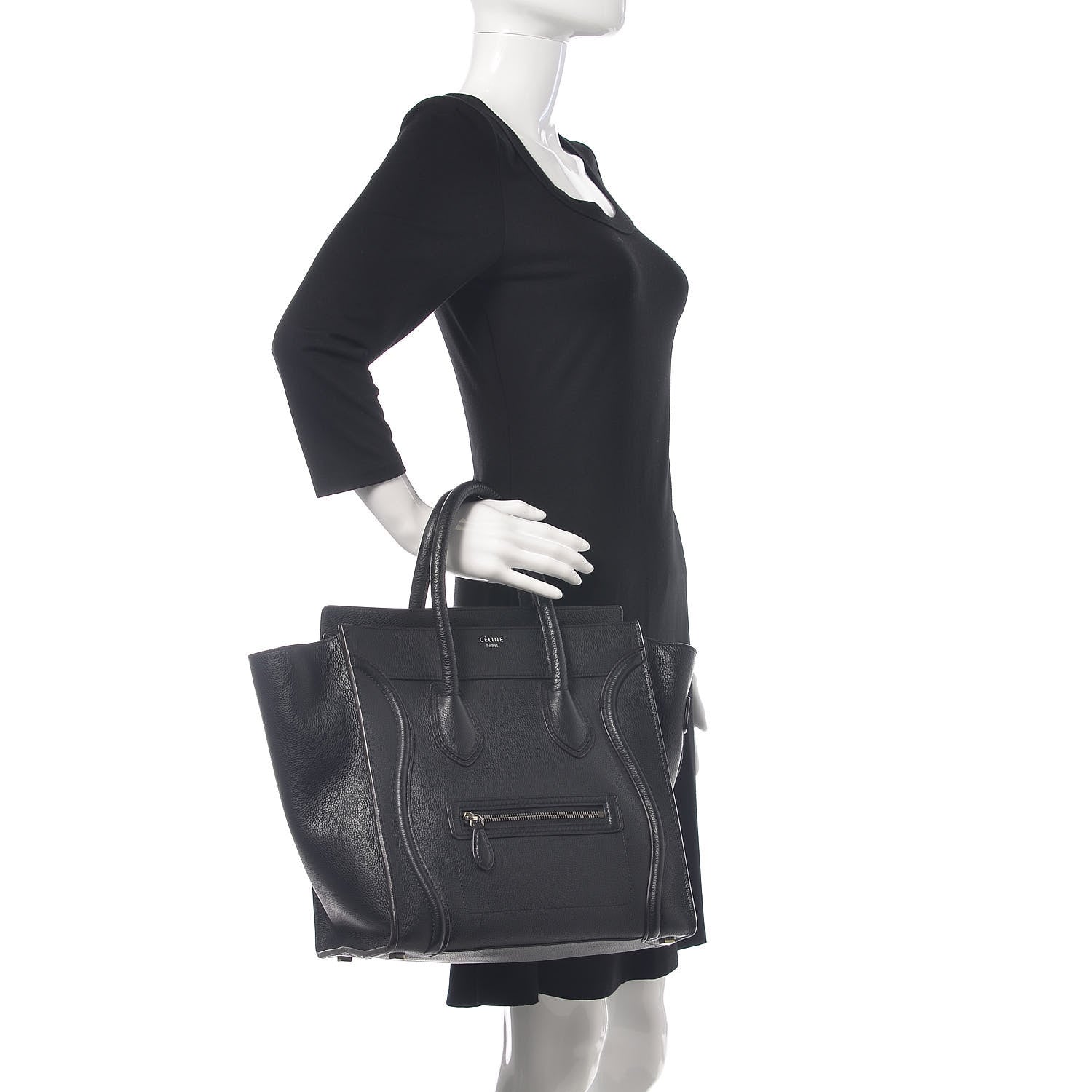 Celine Drummed Calfskin Mini Luggage Black 2 of 11