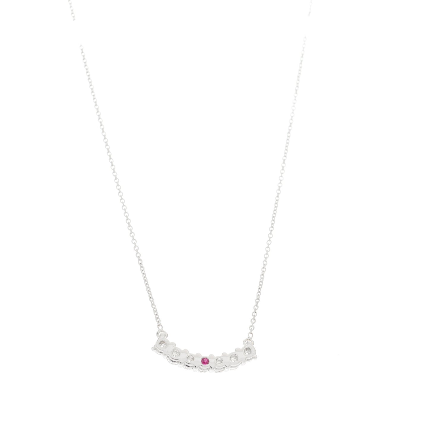 18K White Gold Diamond Curved Bar Pendant Necklace