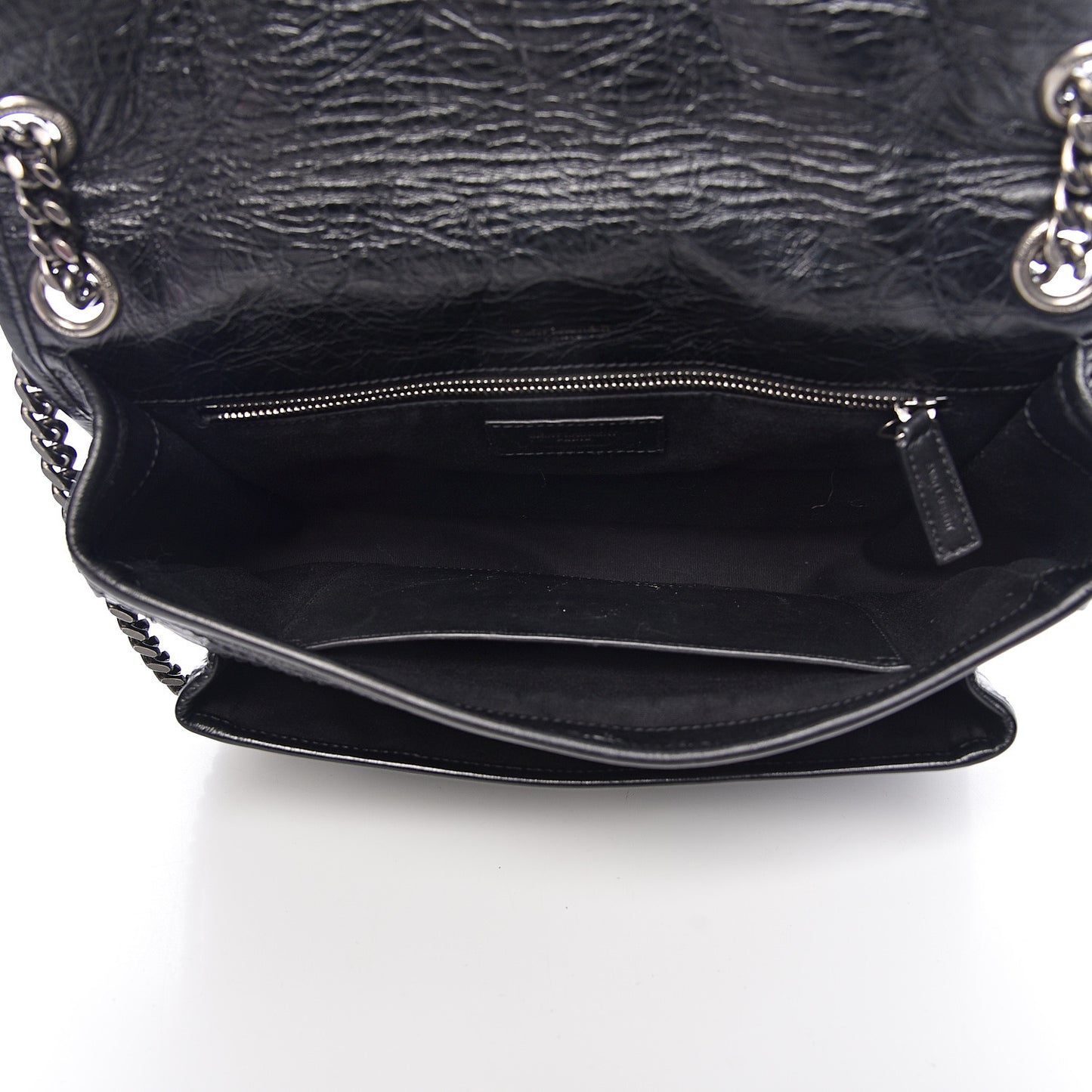 Crinkled Calfskin Matelasse Monogram Medium Niki Chain Satchel Black