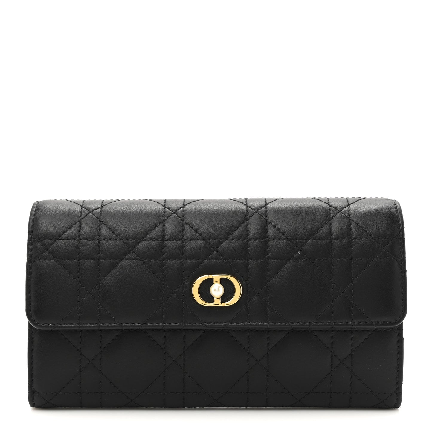 Lambskin Cannage Jolie Orchid Long Wallet  Black
