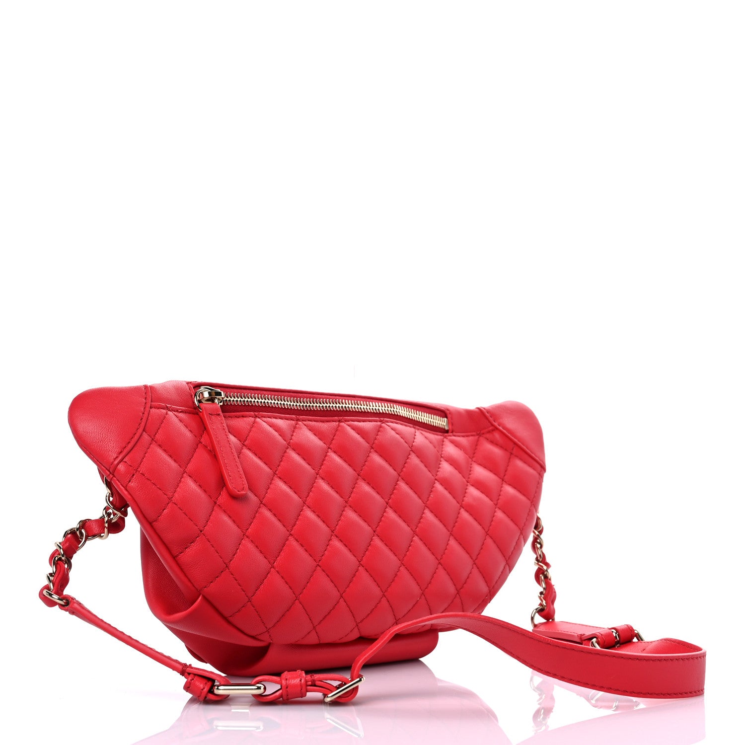 Chanel Lambskin Bi Quilted Waist Bag Fanny Pack Red 3 of 10