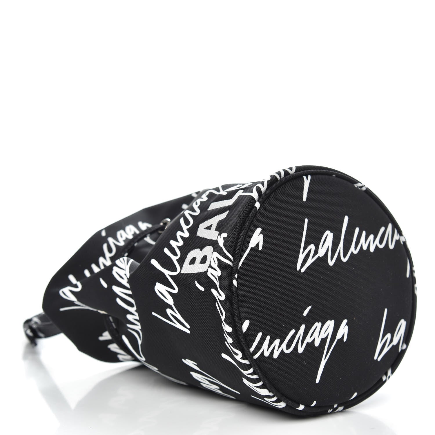 Balenciaga Recycled Sport Nylon Scribble Logo Embroidered Wheel Drawstring Bucket Bag XS Black White 4 of 8