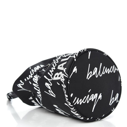 Balenciaga Recycled Sport Nylon Scribble Logo Embroidered Wheel Drawstring Bucket Bag XS Black White 4 of 8