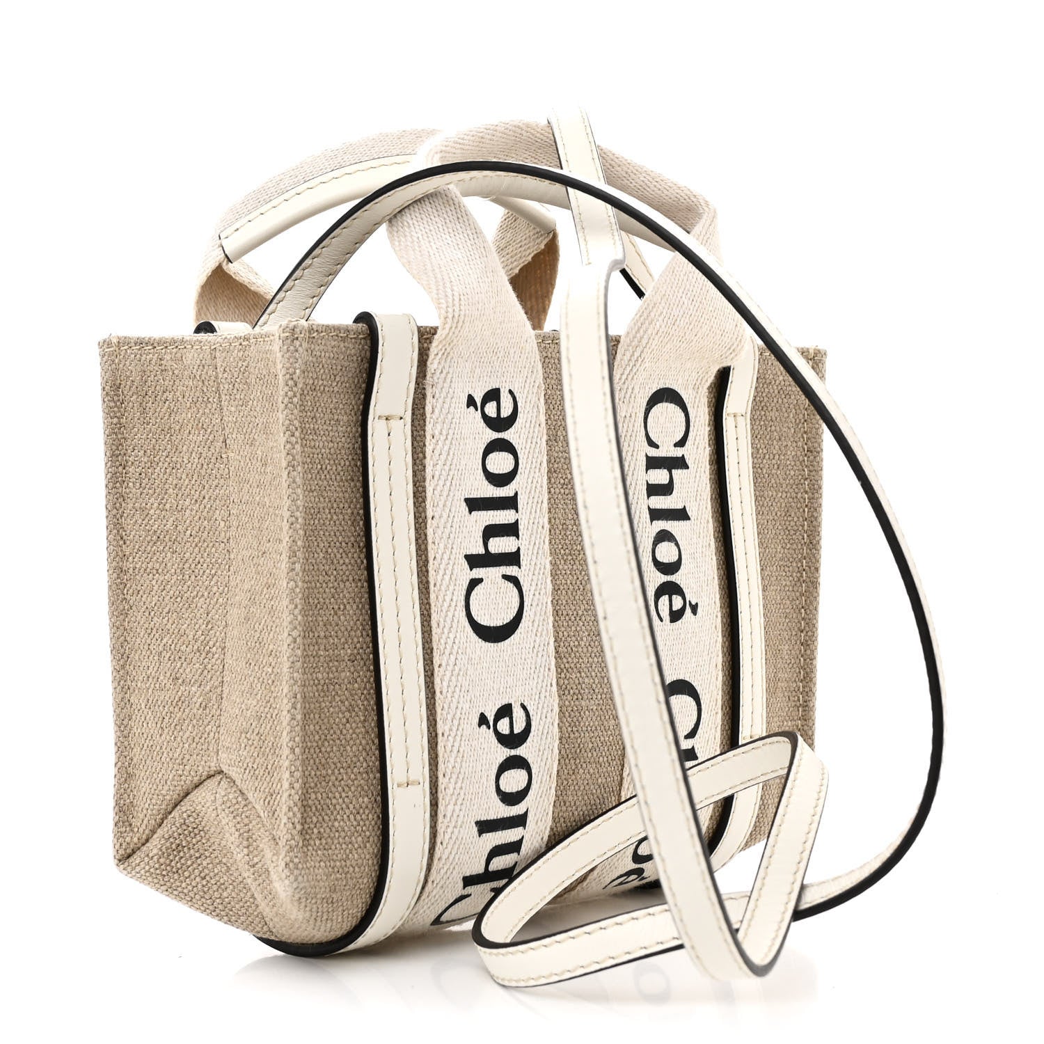 Chloe Cotton Calfskin Mini Woody Ribbon Tote White Light Brown 3 of 11