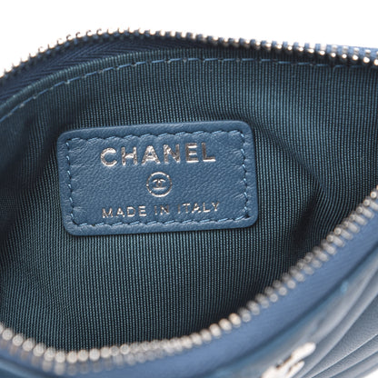 Chanel Lambskin Chevron Quilted Studded Small Cosmetic Case Blue 5 of 7